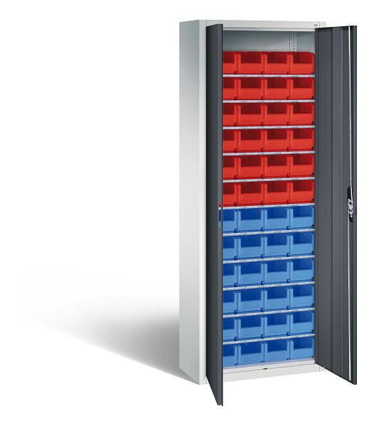 C+P Magazinschrank Serie 13, H1980xB700xT300mm, Farbe: Lichtgrau / Schwarzgrau, Muldengriff, 133113-21 S10045