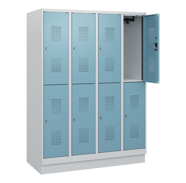 C+P Doppelstöckiger Spind Evolo PLUS, Sockel, 8 Fächer, 1630x1200x500mm, 7035/00, 2406015 RDS Architekturblau, Zylinderschloss, 0493205-40 S10035