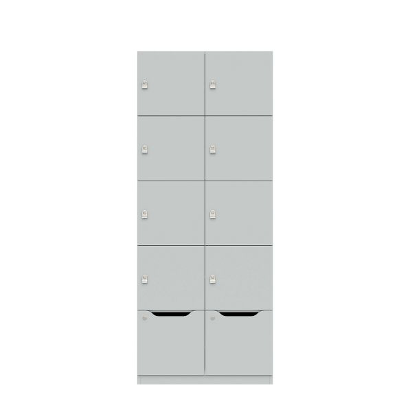 Bisley Lodge Pren, 2 Abteilen mit je 4 Schließfächern übereinander und einer ergonomischen Schublade, H1970 x B800 x T500 mm, 053 steingrau, PNL08194DL053