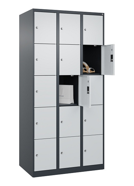 C+P Schließfachschrank Evolo PLUS, 15 Fächer, 1850x900x500mm, 7016/7035, 049000-305 S10017