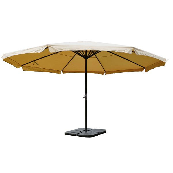 Mendler Sonnenschirm Meran Pro, Gastronomie Marktschirm mit Volant Ø 5m Polyester/Alu 28kg, creme mit Ständer, 34344+31831