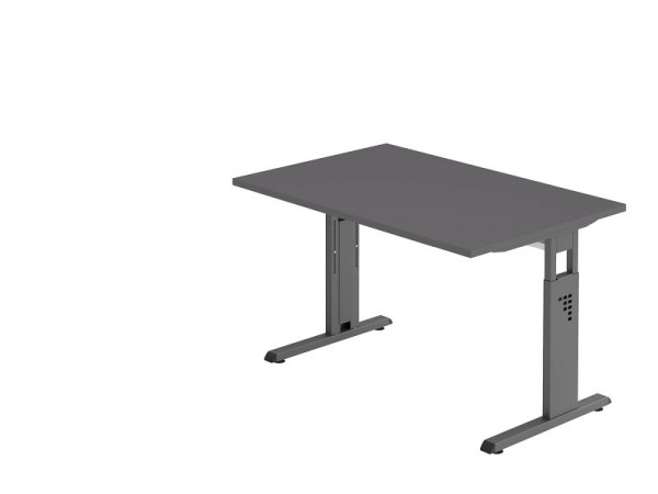 Hammerbacher Schreibtisch C-Fuß 120x80cm Graphit/Graphit, Arbeitshöhe 65-85 cm, VOS12/G/G