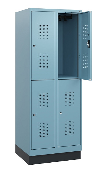 C+P Doppelstöckiger Spind Evolo PLUS, Sockel, 4 Fächer, 1630x600x500mm, 0010/001, Zylinderschloss, 0493205-20 S10058