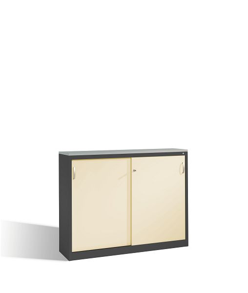 C+P Sideboard mit Schiebetüren Acurado, H1200xB1600xT400mm, Farbe: Schwarzgrau / Perlweiß, Bügelgriff, 3 OH, 2147-1200 S10132