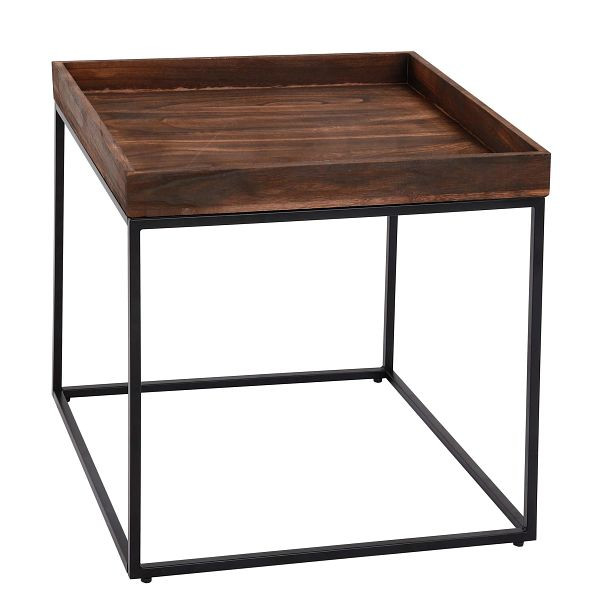 Mendler Beistelltisch HWC-K71, Kaffeetisch Couchtisch Tisch, Paulownia-Holz Metall 60x60x60cm, dunkelbraun, 96859