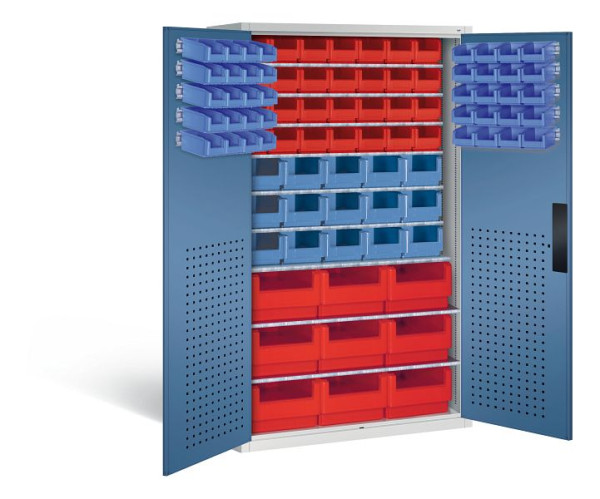 C+P Magazinschrank Serie 13, H1950xB1100xT535mm, Farbe: Lichtgrau / Fernblau, Muldengriff, 130276-65 S10019
