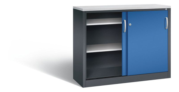 C+P Sideboard mit Schiebetüren Acurado, H1000xB1200xT400mm, Farbe: Schwarzgrau / Enzianblau, Bügelgriff, 2046-00 S10241