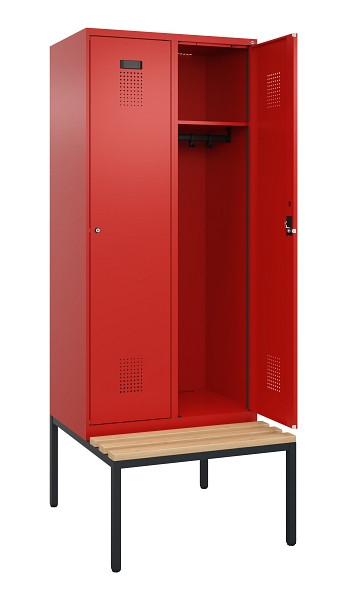 C+P Spind Evolo PLUS, 2 Abteile, 2120x800x815mm, 3020/3020, Haken 4, Zylinderschloss, Sitzfläche Buche-Hartholz, Sitzbank, 0490507-22 S10052