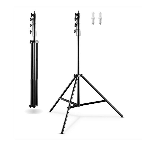 Walimex pro AIR 380 Deluxe Lampenstativ 2er-Set max. Höhe 380 cm, Lichtstativ mit Luftfederung, Blitzstativ mit 15 kg Traglast, 1023182