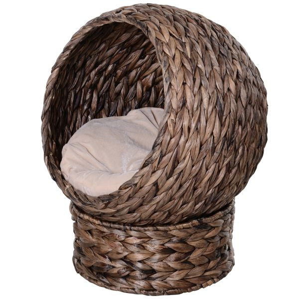 PawHut Rattan Katzenkorb Katzenhütte Katzenhöhle mit Kissen Haustierbett Braun, D30-104GY