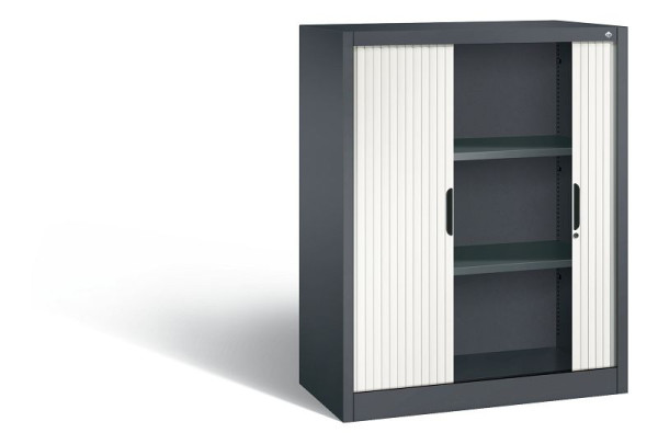 C+P Sideboard mit Rollladen Omnispace, H1230xB1000xT420mm, Farbe: Schwarzgrau / Verkehrsweiß, Griffmulde, 3 OH, 3232-00 S10200