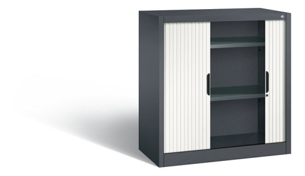 C+P Sideboard mit Rollladen Omnispace, H1030xB1000xT420mm, Farbe: Schwarzgrau / Verkehrsweiß, Griffmulde, 2 OH, 3242-00 S10203