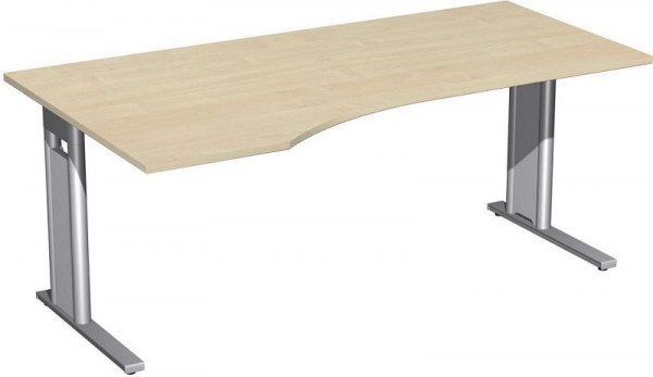 geramöbel PC-Schreibtisch links starr, C Fuß Blende optional, 1800x1000x720, Ahorn/Silber, N-648306-AS
