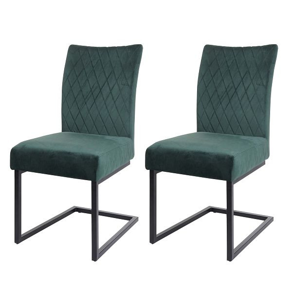 Mendler 2er-Set Freischwinger HWC-L15, Besucherstuhl Konferenzstuhl Stuhl, Samt Stahl pulverbeschichtet, grün, 98114+98115