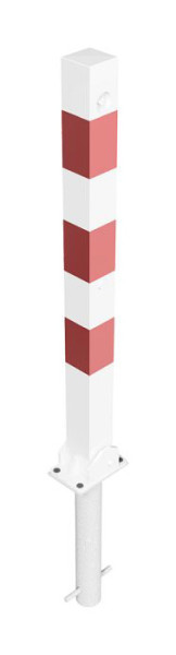 Schake Absperrpfosten Stahlrohr 70 x 70 mm umlegbar, mit Dreikantverschluss, zum Einbetonieren mit Bodenhülse, weiß beschichtet, 470UDHB