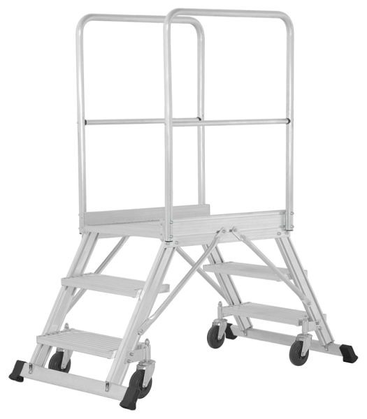 HYMER Podesttreppe fahrbar, einseitig begehbar nach DIN EN 131-7, 2x3 Stufen, Standhöhe 0,73 m, 688903