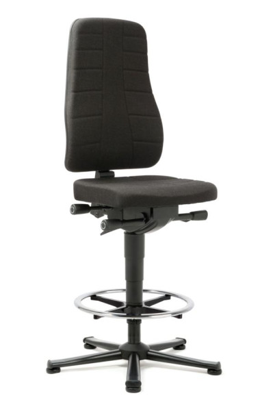 bimos All-In-One Highline Arbeitsdrehstuhl mit Gleiter und Fußring und Stoffpolster schwarz, 570-830 mm, 9641-6801