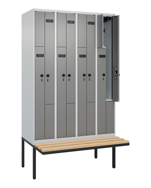 C+P Z-Spind Evolo PLUS, Bank, 8 Fächer, 2120x1200x815mm, 7035/0004, Drehriegel, Sitzfläche Holz, 0490437-408 S10009