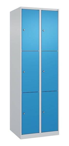 C+P Schließfachschrank Classic PLUS, 2 Abteile mit je 3 Fächern, 1850x600x500mm, 7035/5012, 080000-203 S10004