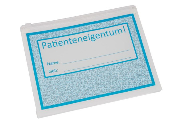 BOI Patientenwertsachentasche (Gleitverschlussbeutel), Farbe weiß, 1/1C blau bedruckt, Format: 240x185x30 mm, VE: 10 Stück, 9318-00061