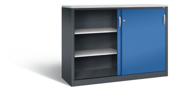 C+P Sideboard mit Schiebetüren Acurado, H1200xB1600xT500mm, Farbe: Schwarzgrau / feuerrot, Bügelgriff, 3 OH, 2157-1200 S10344