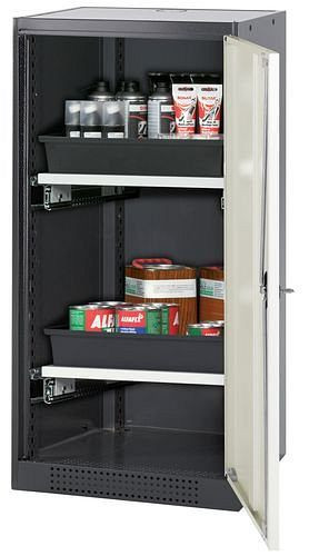 asecos Chemikalienschrank Systema-T CS-52R, Korpus anthrazit, Flügeltüren weiß, 2 Tablarauszüge, 208642