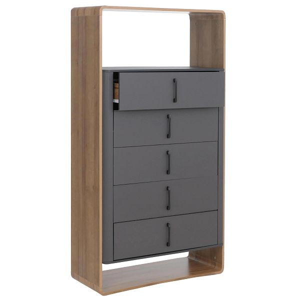 Mendler Highboard HWC-P43, Hochschrank Sideboard Kommode, 5 Schubladen MDF 155x80x41cm, Rivera-Eiche-Optik, dunkelgrau, 139814+139815+139816