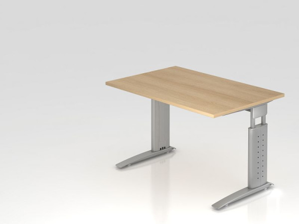Hammerbacher Schreibtisch C-Fuß 120x80cm Eiche/Silber, Arbeitshöhe 68-86 cm einstellbar, VUS12/E/S