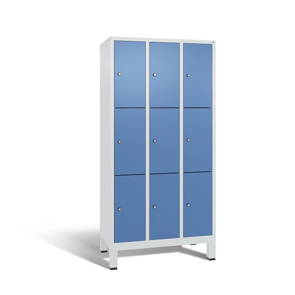 C+P Schließfachschrank Evolo, 9 Fächer, H1850xB900xT500 mm, Grau/Fernblau, 48010-303 S10168