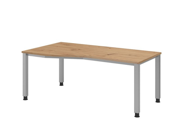 Hammerbacher Schreibtisch QS18, 180 x 100/80cm, Platte: Asteiche, 25 mm dick, 4-Fuß-Gestell in Silber (ähnlich RAL 9006), Arbeitshöhe 68-83,5 cm, VQS18/R/S