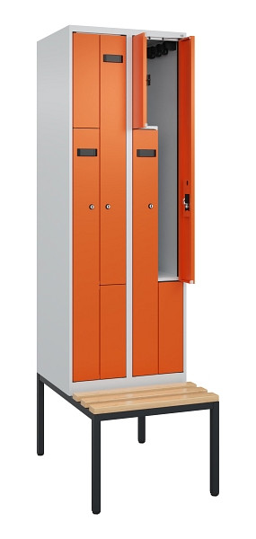 C+P Z-Spind Evolo PLUS, Bank, 4 Fächer, 2120x600x815mm, 7035/2004, Zylinderschloss, Sitzfläche Buche-Hartholz, Sitzbank, 0490537-204 S10028