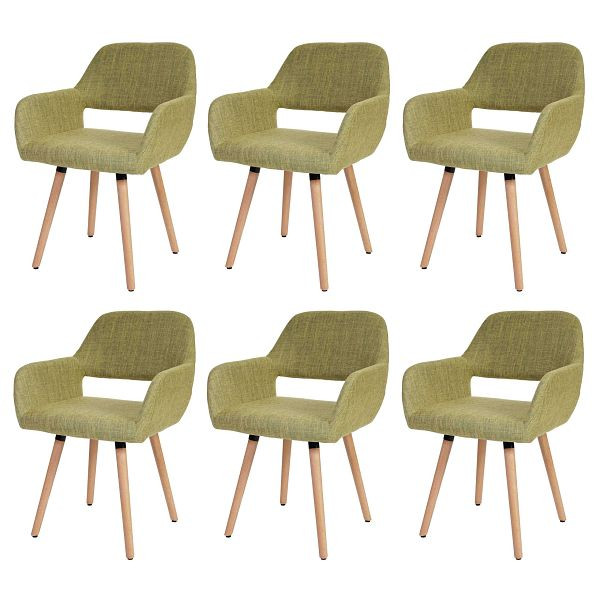 Mendler 6er-Set Esszimmerstuhl HWC-A50 II, Stuhl Küchenstuhl, Retro 50er Jahre Design, Textil, hellgrün, helle Beine, 48439+48439+48439+48439+48439+48439
