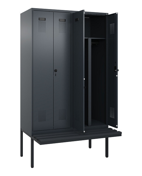 C+P PSA Doppel-Spind Evolo PLUS, Bank, 4 Abteile, 2120x1200x815mm, 7016/7016, Drehriegel, Material Sitzfläche Kunststoff, 0490427-40P S10070