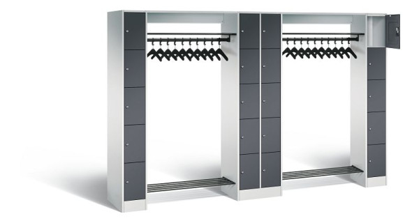 C+P Offene Garderobe Serie 8070, H1950xB2840xT480mm, Farbe: Lichtgrau / Schwarzgrau, 80730-20 S10024
