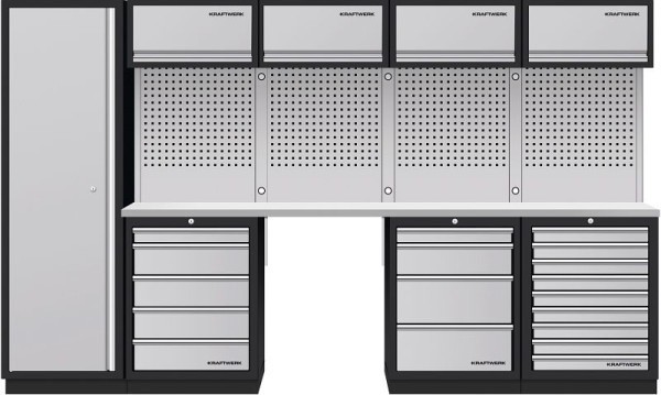 Kraftwerk Mobilio 5er Kombi, Hochschrank, 4/5/9 Schubladen, Edelstahl, 3964K-H5049-K4IX