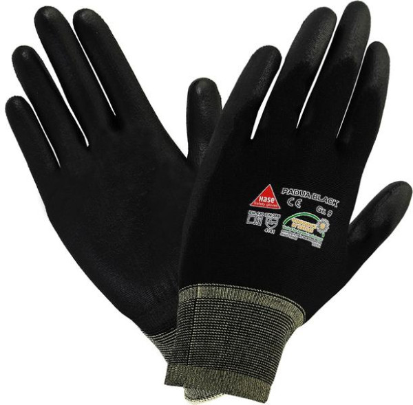 Hase Safety PADUA black, 5-Fg.-Sicherheitshandschuhe, Nylon/PU, waschbar, Größe: 10, VE: 10 Paar, 508600-10