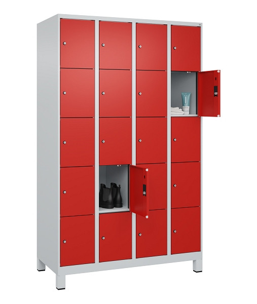 C+P Schließfachschrank Evolo PLUS, mit Füßen, 20 Fächer, 1950x1200x500mm, 7035/3020 Verkehrsrot, 049010-405 S10005