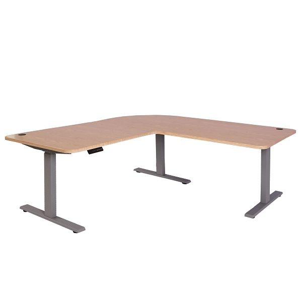 Mendler Eck-Schreibtisch HWC-D40, Computertisch, elektrisch höhenverstellbar 178x178cm 84kg, hellbraun, grau, 75756+62772