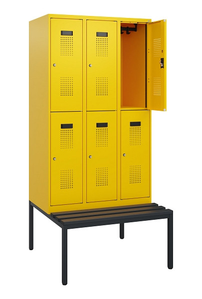C+P Doppelstöckiger Spind Evolo PLUS, Bank, 6 Fächer, 1950x900x815mm, 1023/1023, Zylinderschloss, Sitzfläche Kunststoff, Sitzbank, 0493505-30 S10157