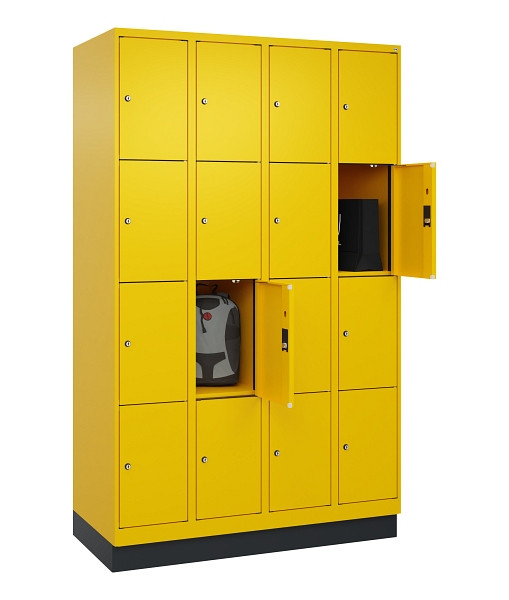 C+P Schließfachschrank Evolo PLUS, mit Sockel, 16 Fächer, 1950x1200x500mm, 1023/1023 Verkehrsgelb, 049020-404 S10022