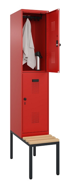 C+P Doppelstock-Spind Evolo PLUS, Bank, 2 Fächer, 2120x400x815mm, 3020/3020, Drehriegel, Sitzfläche Buche-Hartholz, Sitzbank, 0493507-12 S10025