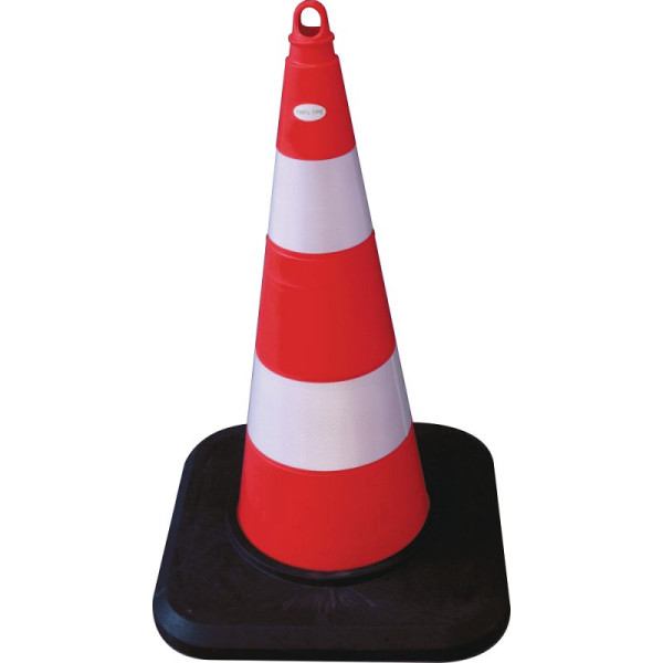 Stein HGS Leitkegel aus Weich-PVC, Universalöse, schwarzer Fuß, Höhe: 750mm retroreflektierend, 2 Streifen/5,6 kg, 12396