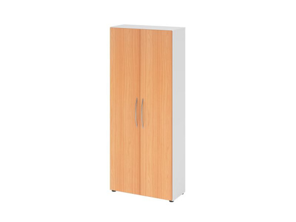Hammerbacher Schrank 4100 BM, 5 OH, Farbe Korpus: Weiß / Farbe Front: Buche, 80 x 34,6 x 188 cm (BxTxH), Öffnungswinkel 110°, Bogengriff BM, V4100/W/6/BM