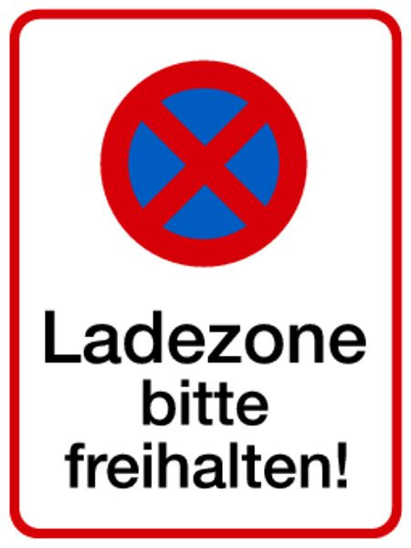 Schilder Klar Parkplatzkennzeichnung Ladezone bitte freihalten, 300x400x0.6 mm Aluminium geprägt, 598/52
