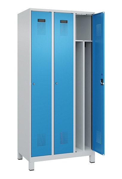 C+P Spind Evolo PLUS, mit Füßen, 3 Abteile, 1950x900x500mm, 7035/5012, Verschluss Zylinderschloss, 049010-30F S10034
