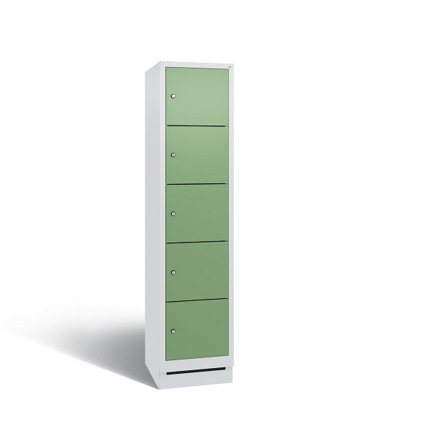 C+P Schließfachschrank Evolo, 5 Fächer, H1800xB420xT500 mm, Grau/Resedagrün, 48020-125 S10164