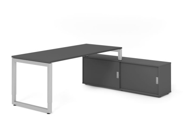 Hammerbacher Aufsatz-Schreibtisch RSE19, 180x80cm, Platte: Graphit, 25mm dick, Rahmen Silber, höheneinstellbar, Ahorn, SB/G/S/G/G, VRSE19SB/G/S/G/G