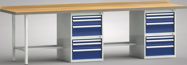 KLW Standard-Werkbank - 3000 x 700 x 840 mm L x T x H, rechts Schubladenschrank, je 50EA/100EA/175EA, WS438N-3000M40-E7021