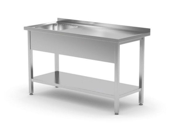 Hendi Einzelspültisch links mit Ablage rechts - Selbstmontage, 1000x600x850 mm, 812631