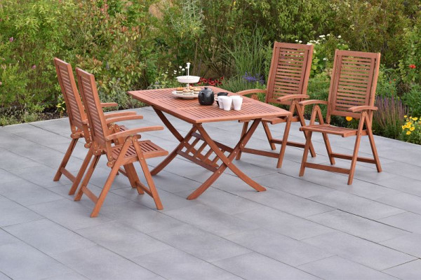 Merxx Cordoba Set 5-teilig, 4 Cordoba Klappsessel, 5-fach verstellbar, 1 Klappausziehtisch, ca. 110 (160) x 90 cm, FSC Eukalyptusholz, 50054-011